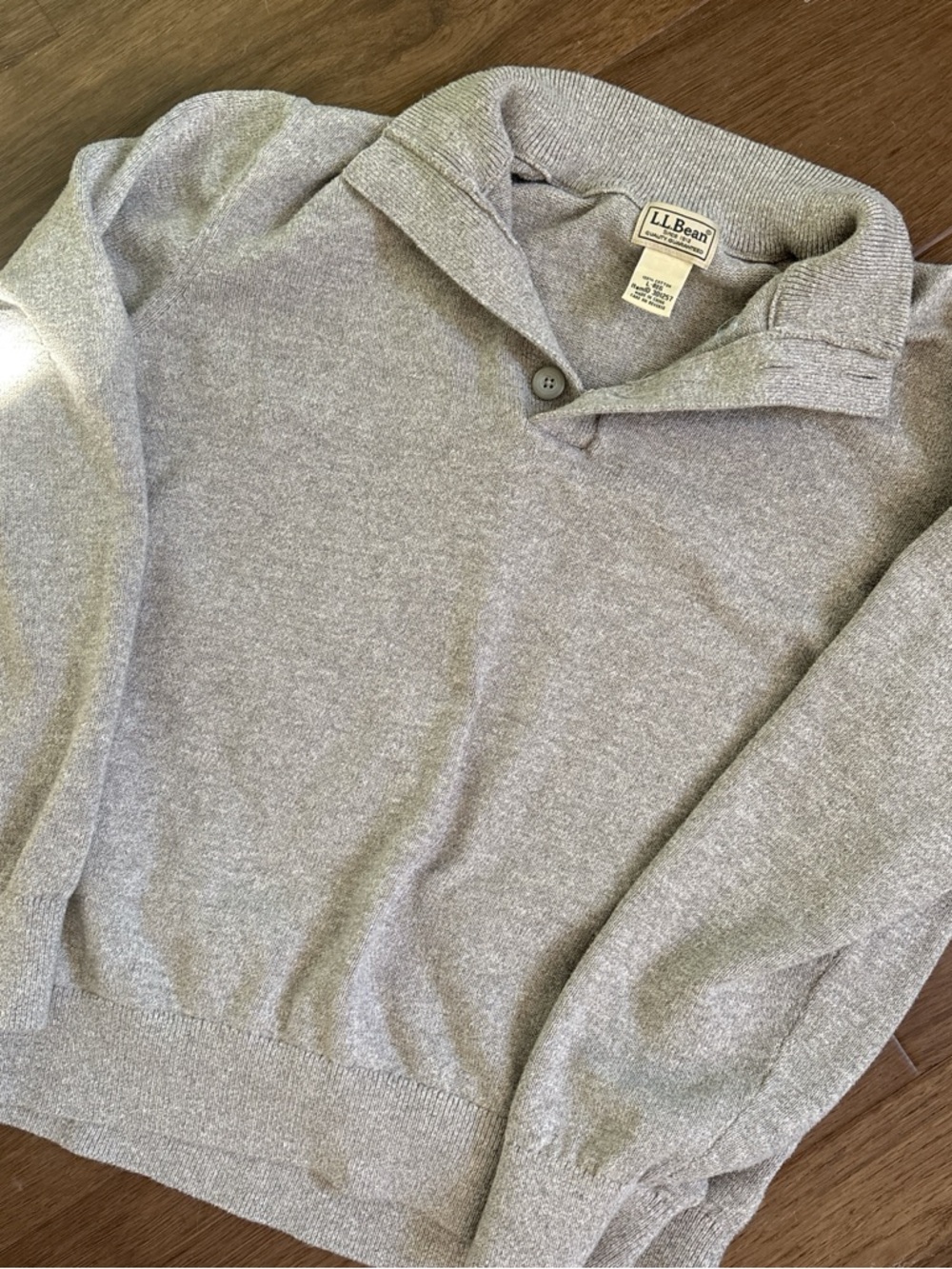 L.L. Bean Light Gray Cotton Shawl-Collar Sweater